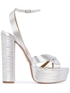 Aquazzura Sundance 140 Metallic Vegan Leather Platform Sandals In Silver