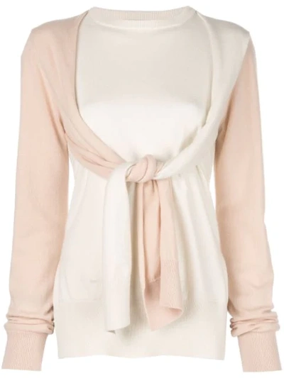 Loewe Wrap-front Long-sleeve Bicolor Cashmere Jumper In Cream And Peach