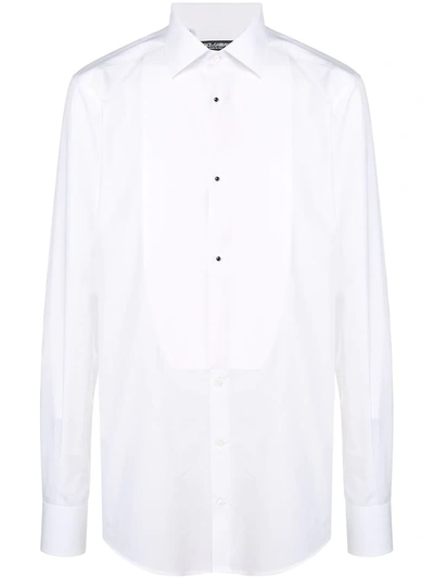 Dolce & Gabbana White Bib Cotton Poplin Formal Gold Shirt In Bianco Ottico