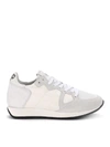 PHILIPPE MODEL MONACO VINTAGE WHITE FABRIC AND LEATHER SNEAKER,MVLD-BX17