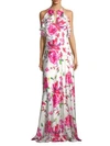 THEIA Floral Halter Gown