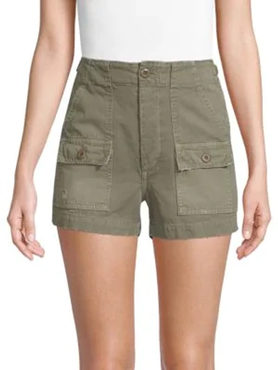 Amo Cotton Military Shorts In Grey Green