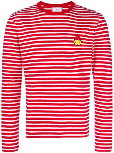 Ami Alexandre Mattiussi T-shirt Smiley Patch In 601 Red/wht