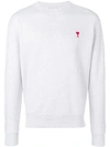 Ami Alexandre Mattiussi Crewneck Sweatshirt With Red Ami De Coeur Embroidery In Grey