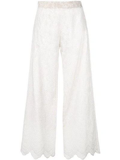 Marchesa Sheer Embroidered Trousers - 白色 In White