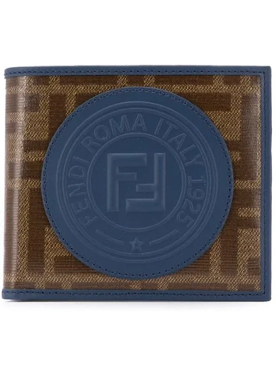 Fendi Wallet Bi-fold Ff Blue In Brown