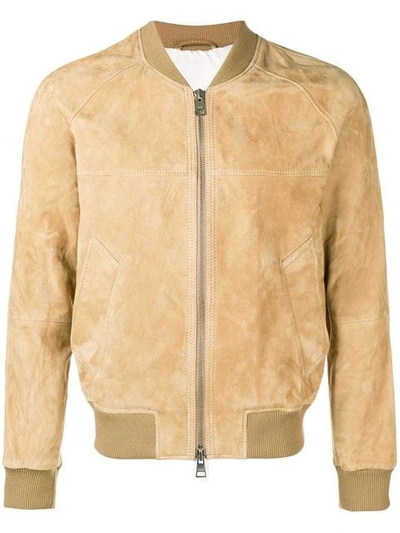 Ami Alexandre Mattiussi Zipped Classic Suede Jacket Beige In Neutrals