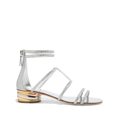 Casadei Glitter Flat Sandals In Silver
