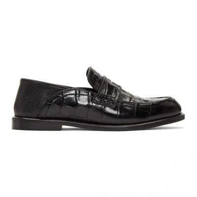 Loewe Collapsible-heel Crocodile-effect Leather Loafers In Black