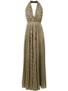 PHILOSOPHY DI LORENZO SERAFINI STRIPED HALTERNECK MAXI DRESS