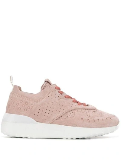 Tod's Dusty Pink Suede Perforated Low Top Sneakers