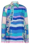 EMILIO PUCCI EMILIO PUCCI WOMAN PRINTED SILK-SATIN TWILL SHIRT BRIGHT BLUE,3074457345620021159