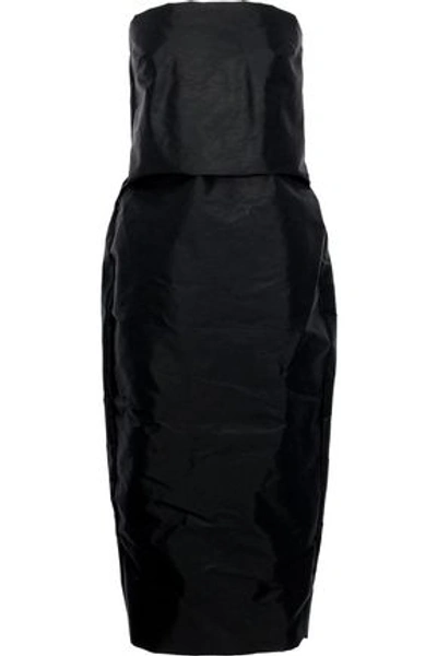 Rick Owens Strapless Coated Shell Midi Dress In Black