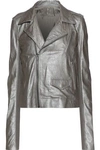 RICK OWENS RICK OWENS WOMAN METALLIC BRUSHED-LEATHER BIKER JACKET STONE,3074457345620105496