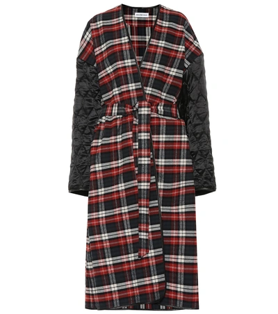 Balenciaga Quilted-sleeve Checked Cotton Wrap Coat In Multicolor