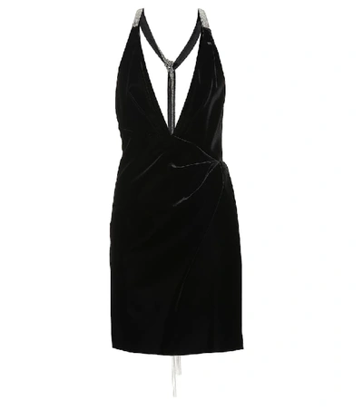Saint Laurent Crystal-embellished Velvet Halterneck Mini Dress In Black