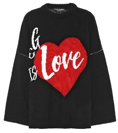 Dolce & Gabbana Oversize Intarsia Cashmere Blend Sweater In Black