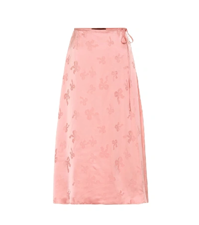 Alexa Chung Tie-front Satin-jacquard Midi Wrap Skirt In Pink