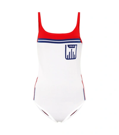 Prada Jacquard Swimsuit In White,red,blue