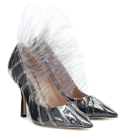 Midnight 00 105mm Shell Ruffled Plexi & Satin Pumps In Black