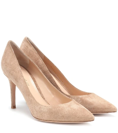 Gianvito Rossi Gianvito 85绒面革高跟鞋 In Beige