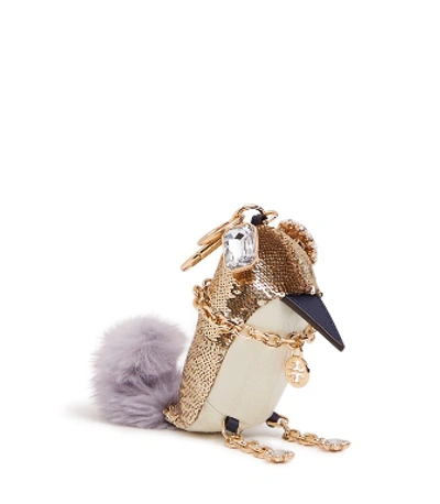 Tory Burch Sequin Bird Key Ring In Gold/pale Violet