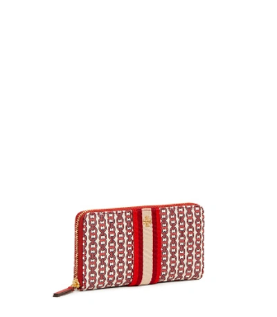 Tory Burch Gemini Link Canvas Zip Continental Wallet In Liberty Red Gemini Link