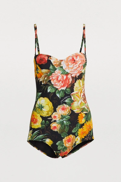 Dolce & Gabbana One-piece Balcony Swimsuit In Floral Print