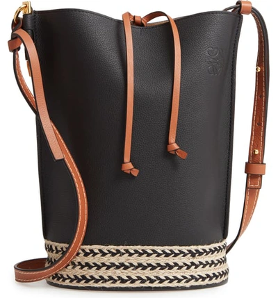 Loewe Gate Jute-trimmed Textured-leather Bucket Bag In Black