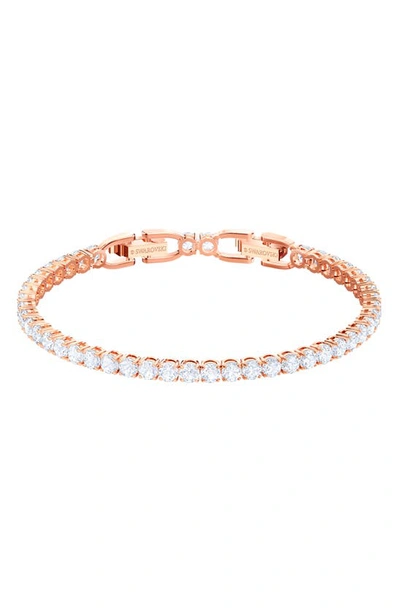 Swarovski Rose Gold-tone Crystal Tennis Bracelet In White