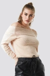 NA-KD Color Block Off Shoulder Sweater Beige