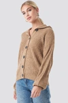 NA-KD HOOD KNITTED SWEATER - BROWN,BEIGE