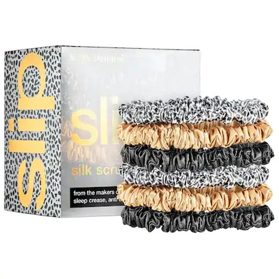 Slip Set Of Six Skinny Silk Hair Ties - Leopard Print In Animal Print