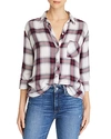 Rails Hunter Button-front Plaid Top In Plum/navy/white