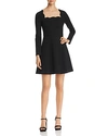 Kate Spade Square-neck Long-sleeve Scallop Ponte Dress In Black