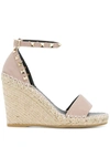 Valentino Rockstud Womens Leather Wedges Espadrilles In Neutrals