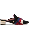 GUCCI GUCCI SYLVIE BOW EMBROIDERED MULES - BLACK