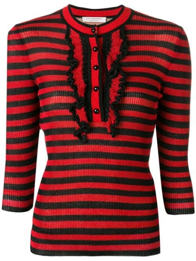 Philosophy Di Lorenzo Serafini Ruffle Detail Striped Jumper - 黑色 In Black