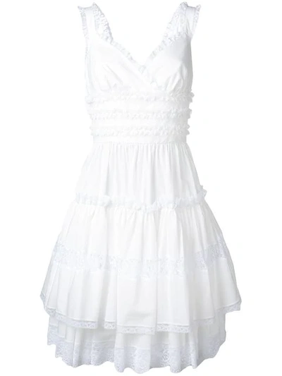 Dolce & Gabbana Sleeveless Tiered Lace-trim V-neck Dress In White