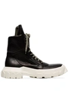 RICK OWENS RICK OWENS BLACK AND WHITE STIVALE LEATHER HI-TOP SNEAKERS - 黑色