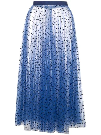 Khaite Elisabetta Dotted Tulle Midi Skirt In Blue Flocked Black
