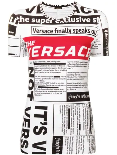 Versace Logo Newspaper Print T-shirt - 白色 In Neutral