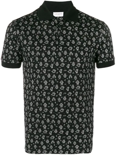 Saint Laurent Robot-print Polo Shirt In Black