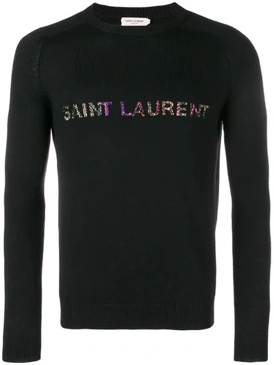 Saint Laurent Men's Multi-beaded Logo Sweater In Black