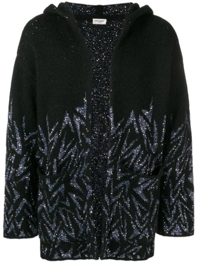 Saint Laurent Boomerang Knit Hoodie In 1470 -noir/bleu Argent