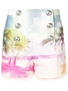 Balmain Printed Denim Shorts In Blue