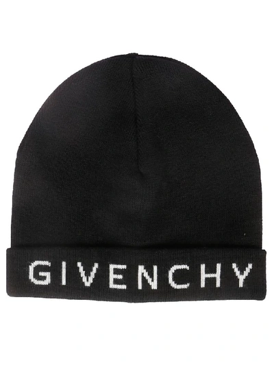 Givenchy Logo Print Wool Beanie Hat In Black
