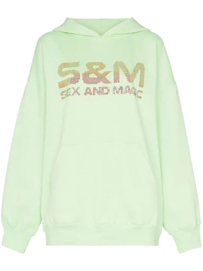 Ashish Crystal Embellished S&m Slogan Hoodie In Green