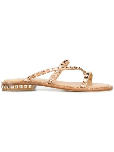 Ash Women's Peace Studded Metallic-leather Flat Sandals In Pink
