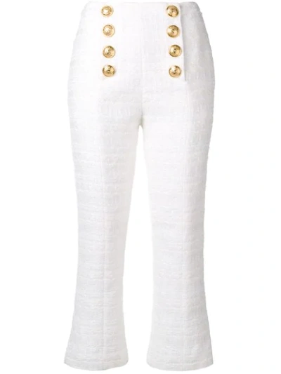 Balmain Women's Cropped Tweed Sailor Trousers In White